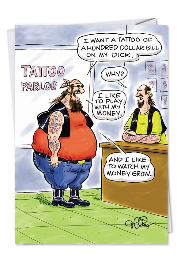 100Dollar Tattoo Naughty Humorous Birthday Paper Card Nobleworks